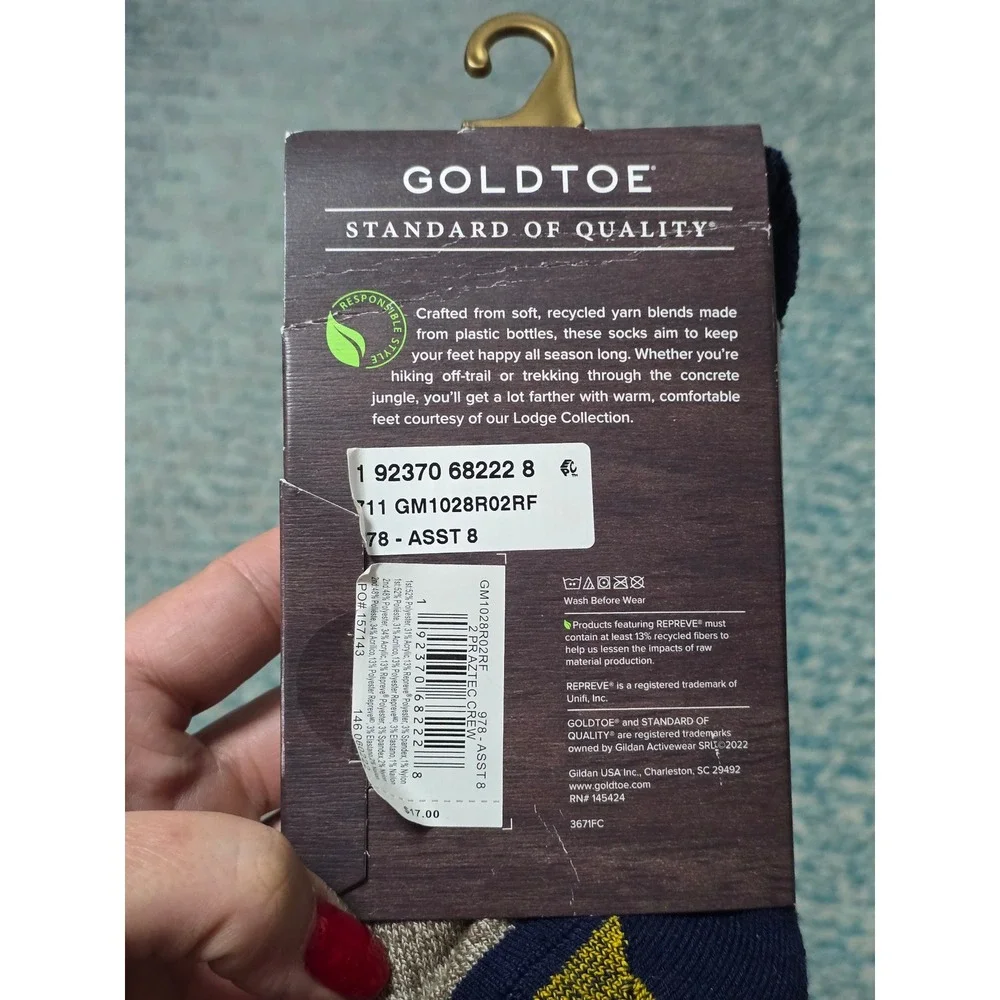 Gold Toe Collection Mens 2 Pair Socks Recycled Warm Dry Fits Shoe Size 6 12.5 AH